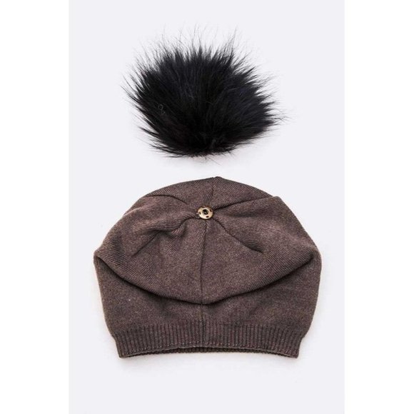 Raccoon Fur Pom Cashmere Blend Slouchy Beanie main image 6